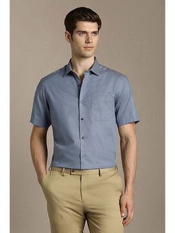 Louis Philippe - Men Blue Classic Fit Textured Half Sleeves Formal Shirt