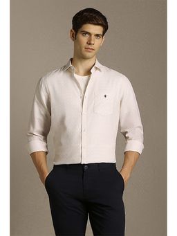 Louis Philippe - Men Cream Slim Fit Textured Full Sleeves Casual Shirt