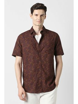 Peter England - Men Maroon Slim Fit Print Shirt