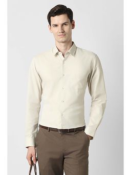 Peter England - Men Beige Textured Slim Fit Full Sleeve Shirt