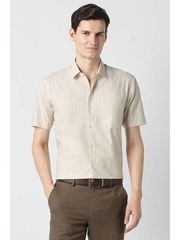 Peter England - Men Beige Stripes Nuvo Fit Shirt