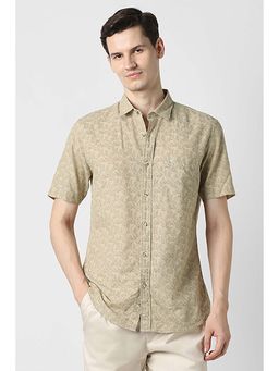 Peter England - Men Beige Slim Fit Floral Print Shirt