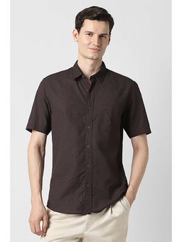 Peter England - Men Maroon Slim Fit Print Shirt