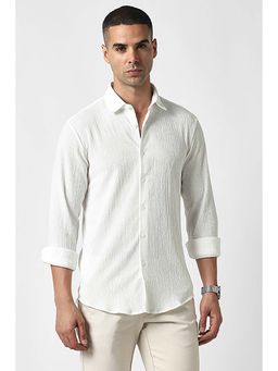 Van Heusen - Men White Slim Fit Textured Full Sleeves Party Shirt