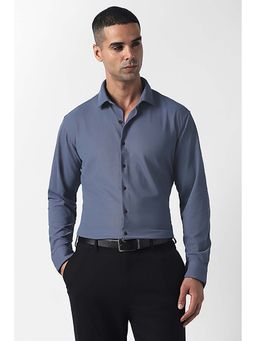 Van Heusen - Men Navy Blue Slim Fit Textured Full Sleeves Formal Shirt