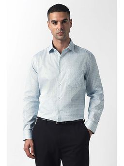 Van Heusen - Men Light Blue Tailored Fit Print Full Sleeves Formal Shirt