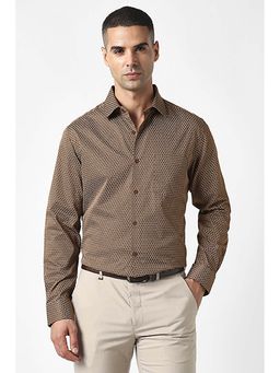 Van Heusen - Men Brown Tailored Fit Print Full Sleeves Party Shirt