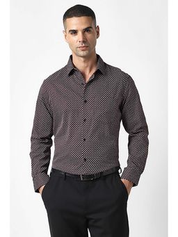 Van Heusen - Men Brown Tailored Fit Print Full Sleeves Party Shirt
