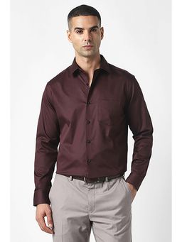 Van Heusen - Men Maroon Tailored Fit Solid Full Sleeves Formal Shirt