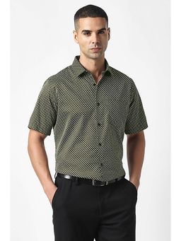 Van Heusen - Men Olive Green Print Half Sleeves Party Shirt