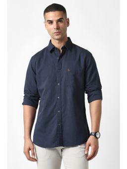 Van Heusen - Men Navy Blue Slim Fit Solid Full Sleeves Casual Shirt