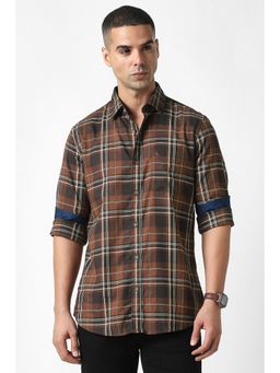 Van Heusen - Men Brown Slim Fit Check Full Sleeves Casual Shirt