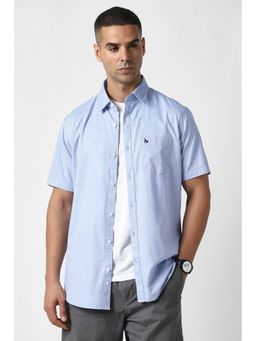 Van Heusen - Men Light Blue Slim Fit Solid Half Sleeves Casual Shirt