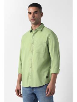 Van Heusen - Men Green Slim Fit Solid Full Sleeves Casual Shirt