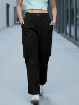 Bewakoof - Womens Black Straight Cargo Pant
