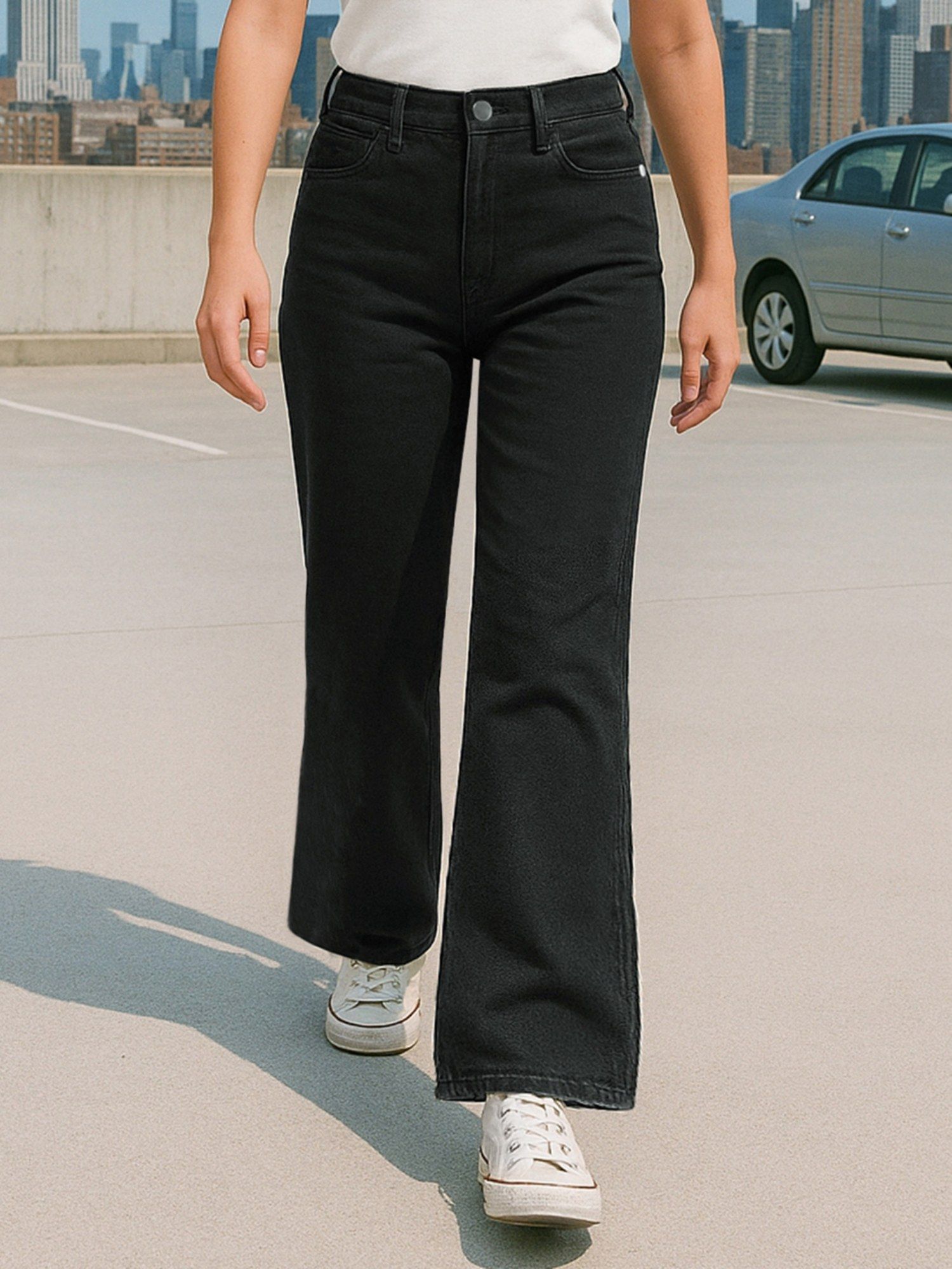 bewakoof Womens Black Baggy Wide Leg Jeans-picture-15