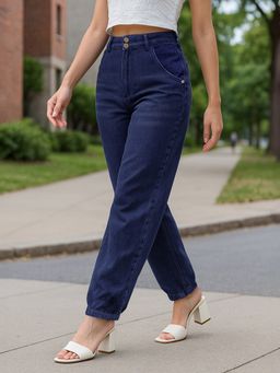 Bewakoof - Women's Blue Baggy Tapered Fit Jeans