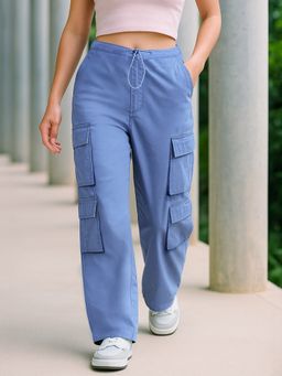 Bewakoof - Womens Blue Baggy Oversized Cargo Parachute Pant