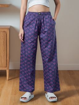 Bewakoof - Women's Blue All Over Printed Oversized Pyjamas