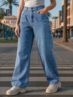 Bewakoof - Womens Blue Baggy Wide Leg Jeans