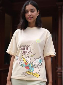 Bewakoof - Air 1.0 Official Disney Women's Gardenia Donald Duck Graphic Printed Oversized T-shirt