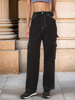 Bewakoof - Women Black Cargo Carpenter Pants