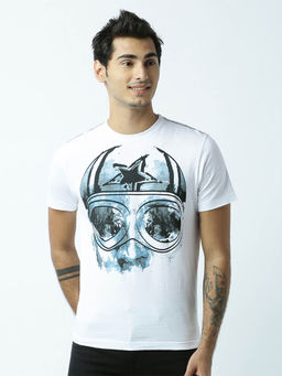 Huetrap - Mens Round Neck Half Sleeves White T-shirt