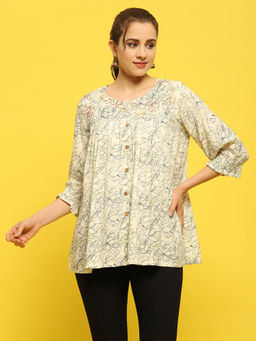 Shree - Liva Rayon Cream Floral Print Tunic