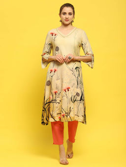 Shree - Liva Rayon Olive Floral Print Kurta