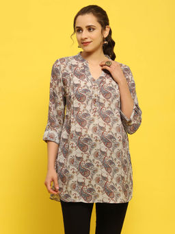 Shree - Georgette Grey Paisley Print Tunic