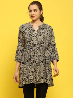 Shree - Liva Rayon Black Floral Print Tunic