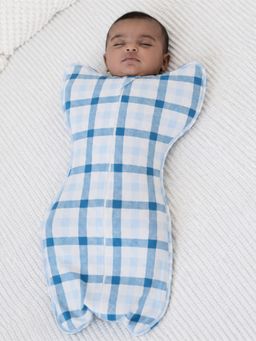 Cocoon Care - Knitted Bamboo Cotton Checks Printed Arms Up Sleeping Pod for Baby