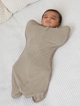 Cocoon Care - Brown Knitted Bamboo Cotton Solid Arms Up Sleeping Pod for Baby
