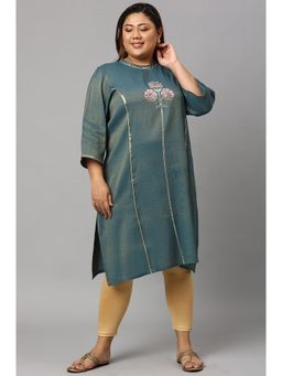 Aurelia - Teal Dual Tone Zari Embroidered Plus Size Kurta