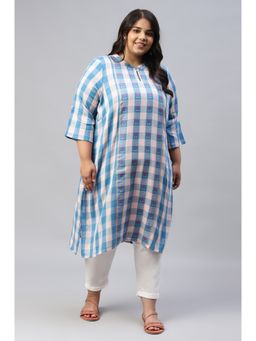 Aurelia - Blue Checks Keyhole Neck Plus Size Kurta