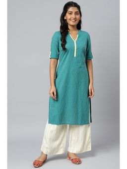 Aurelia - Green Stripes Plus Size Kurta in Chevron Yoke