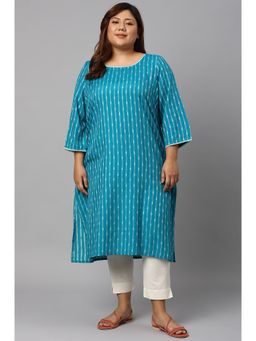 Aurelia - Teal Dobby Boat Neck Plus Size Kurta