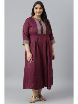 Aurelia - Purple Yarn Dyed Stripes Print Plus Size Dress