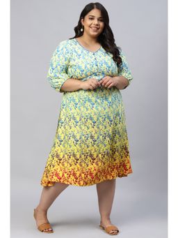 Aurelia - Yellow Floral Flared Plus Size Dress