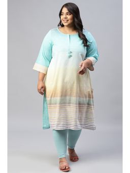 Aurelia - Blue Textured Cotton Plus Size Ethnic Kurta