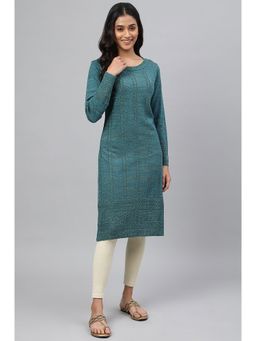 Aurelia - Green Lurex Knitted Plus Size Winter Kurta