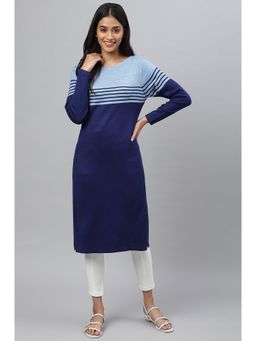 Aurelia - Navy Blue Colorblock Plus Size Winter Kurta