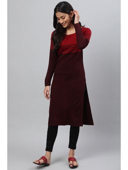 Aurelia - Maroon Colorblock Plus Size Winter Kurta
