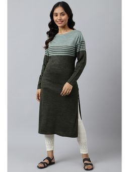 Aurelia - Green Colorblock Plus Size Winter Kurta