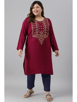 Aurelia - Maroon Zari Embroidered Winter Plus Size Kurta