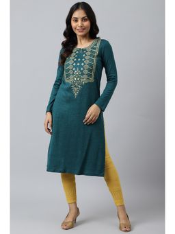 Aurelia - Teal Zari Embroidered Winter Plus Size Kurta