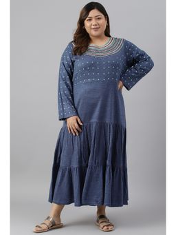 Aurelia - Blue Tiered Winter Plus Size Dress