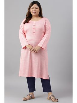 Aurelia - Pink Woven Round Neck Winter Plus Size Kurta