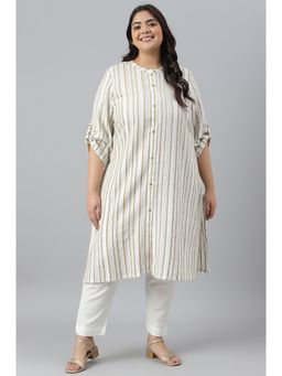 Aurelia - Beige Woven Stripes Printed Kurta