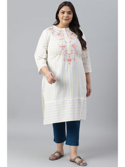 Aurelia - Multi Color Stripes Printed Plus Size Embroidered Kurta